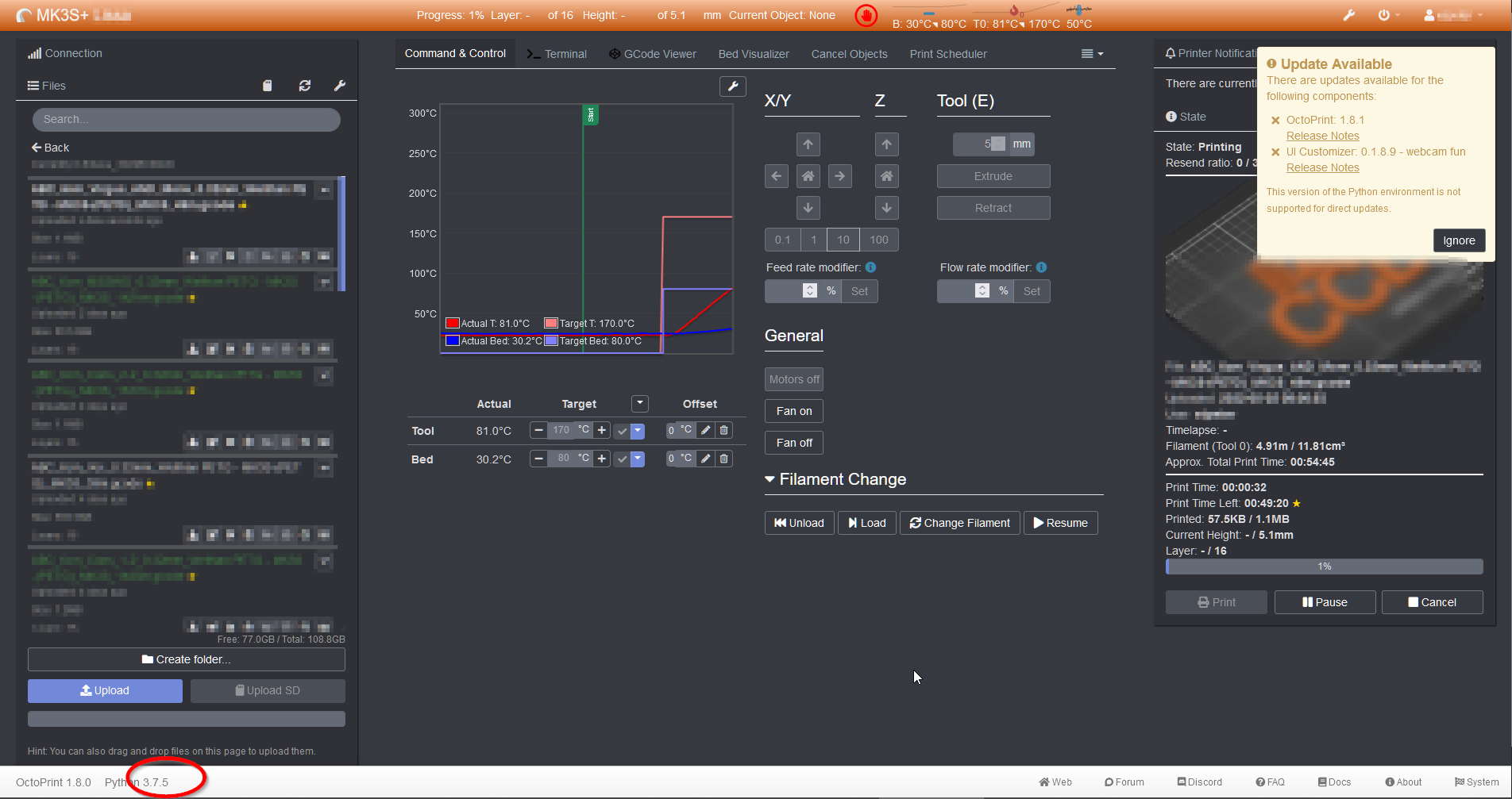 Visualize Octoprint With Python This version of the Python environment (3.7.5) is not supported for ...