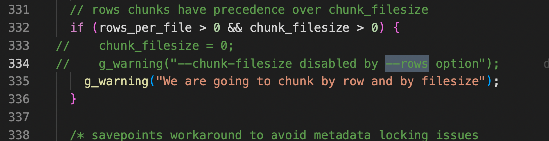 The problem of using --rows and --chunk-filesize at the same time ...