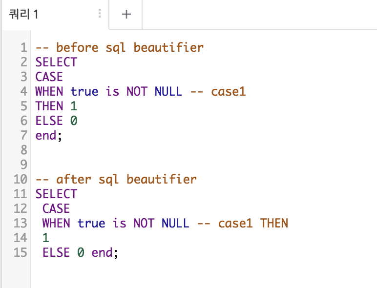 Workbench sql beautifier not working properly. (case when then ...