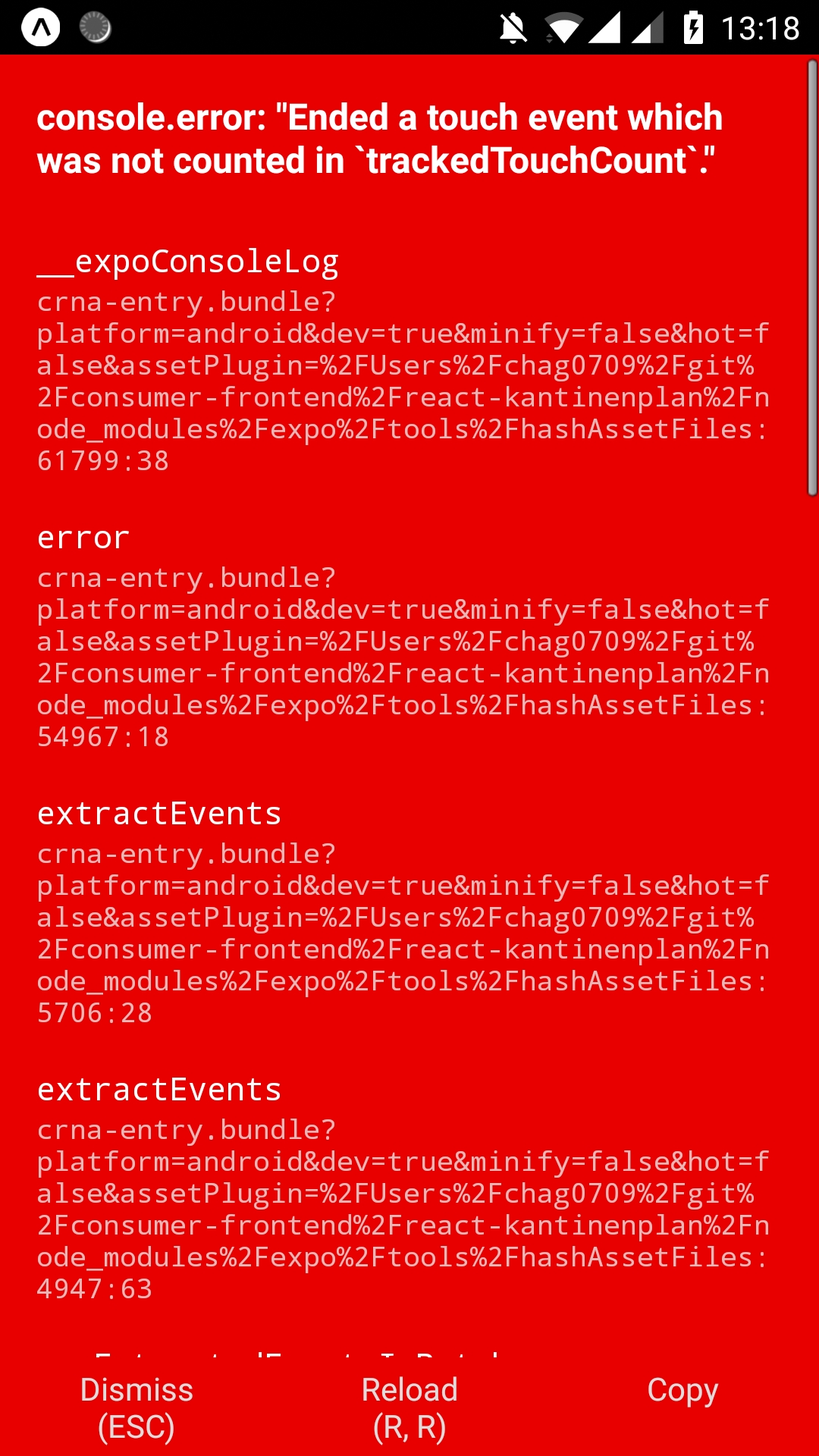 [ListView] Scroll on ListView end with an error saying "Ended a touch