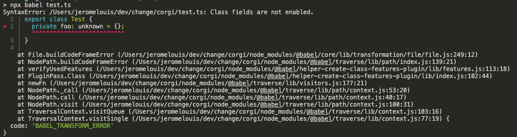 [Bug]: [7.16.10] [target:node:12] Class fields are not enabled · Issue ...