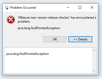 null pointer exceptionon new version screen · Issue #4406 · dbeaver ...