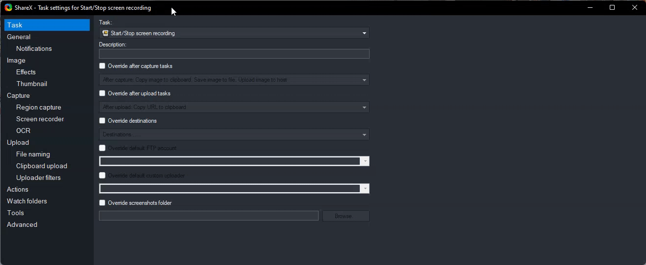 Add possibility to configure multiple outputs for screen recording