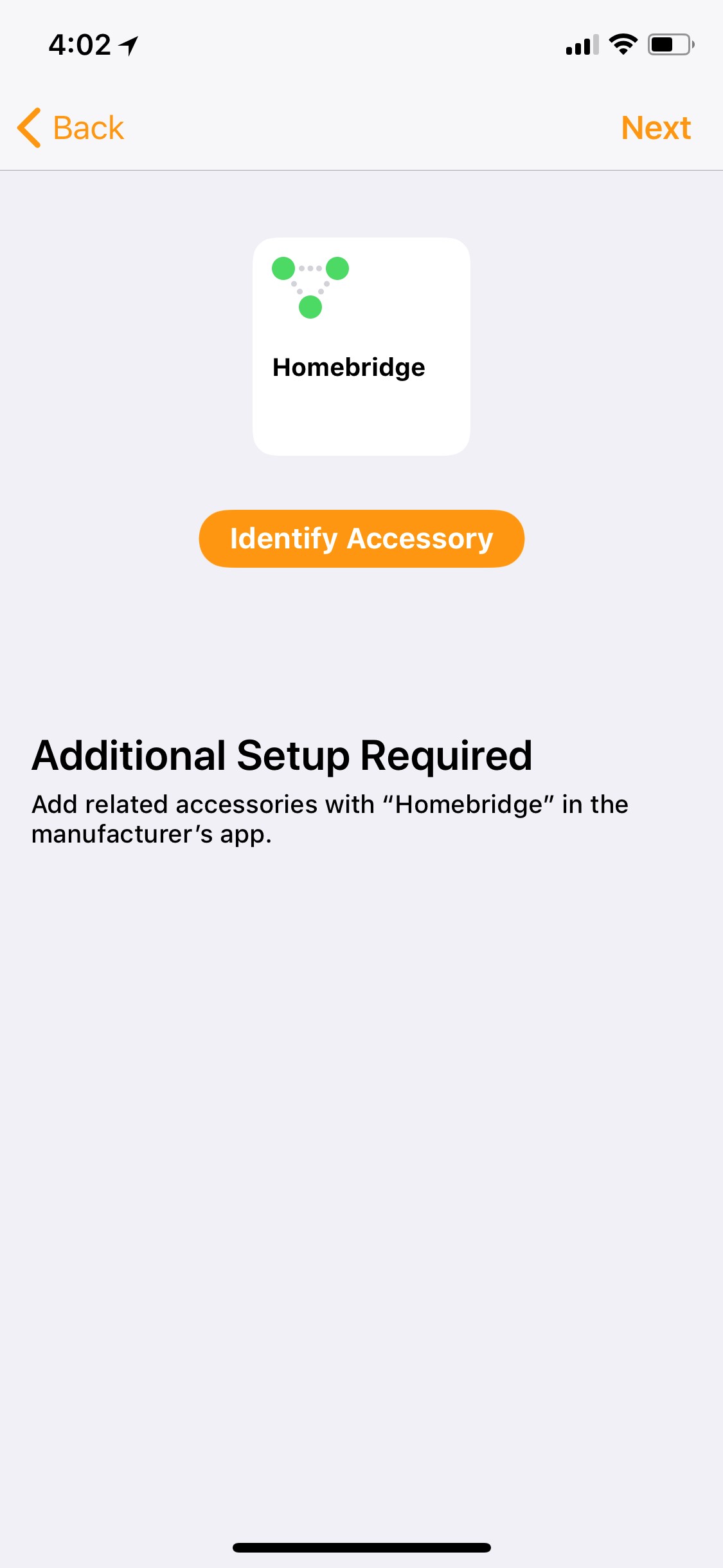 Homekit recognizes Homebridge but not accessories · Issue 1785