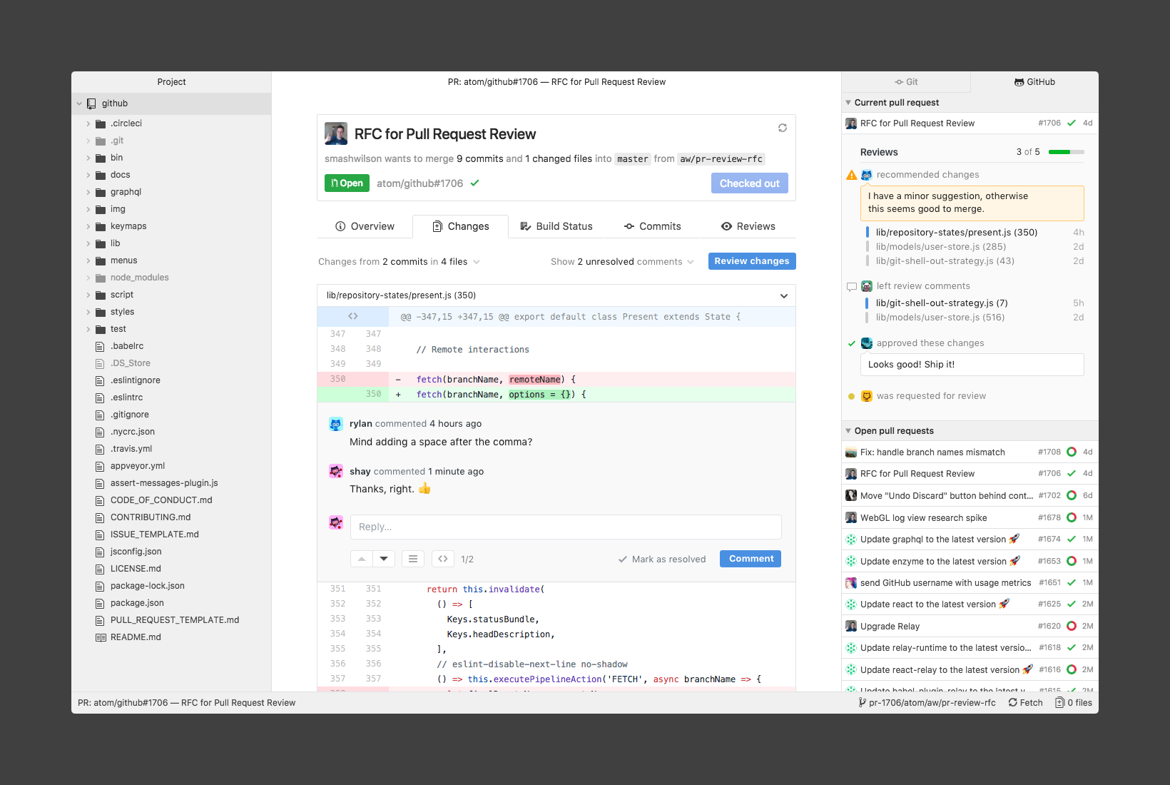 Early designs of code review in Atom