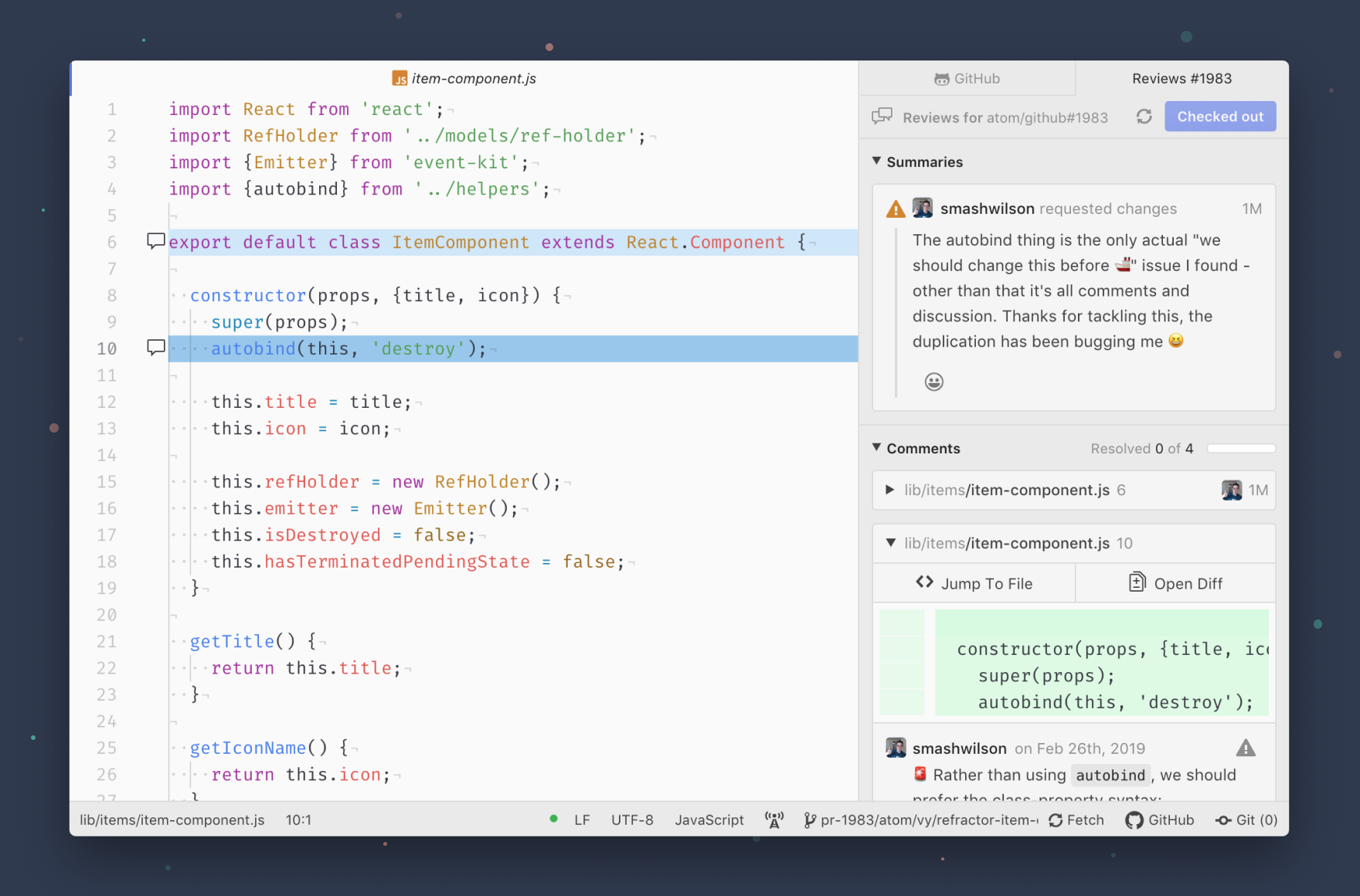 image of dock on the right side of Atom's text editor