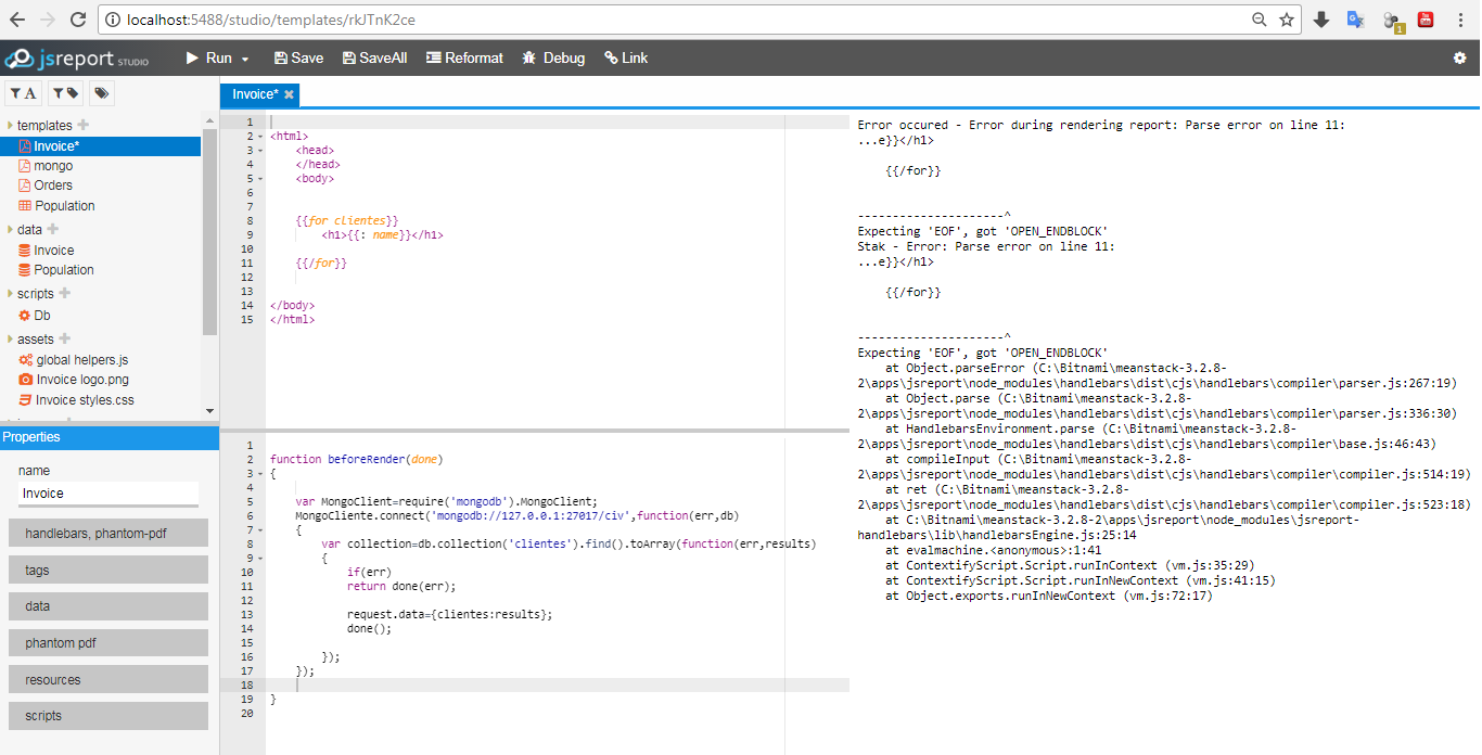 Error occured - Error during rendering report: Parse error on line 11 ...