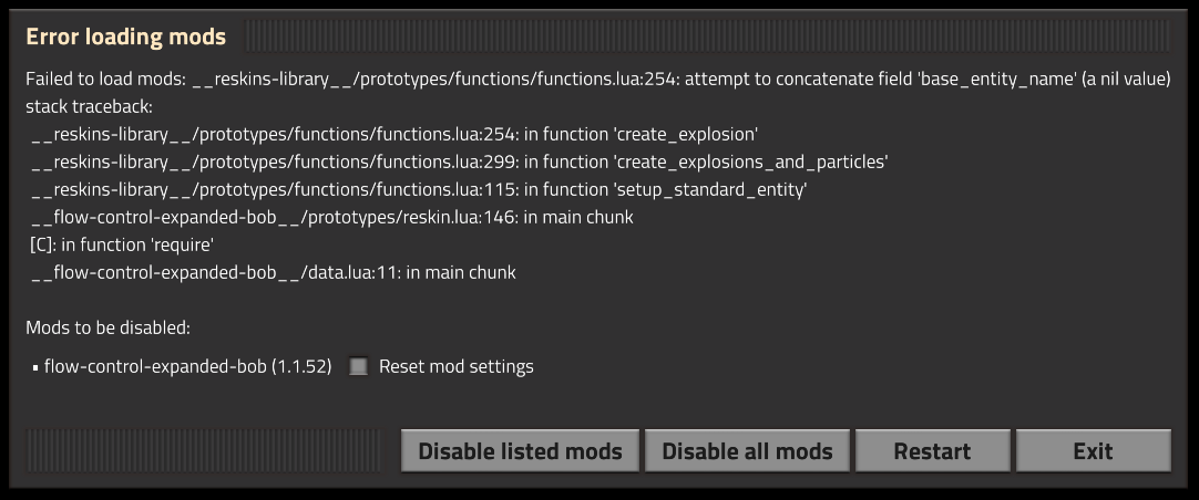 Artisanal + Flow Control for Bob's Logistics causes mod loading error ...