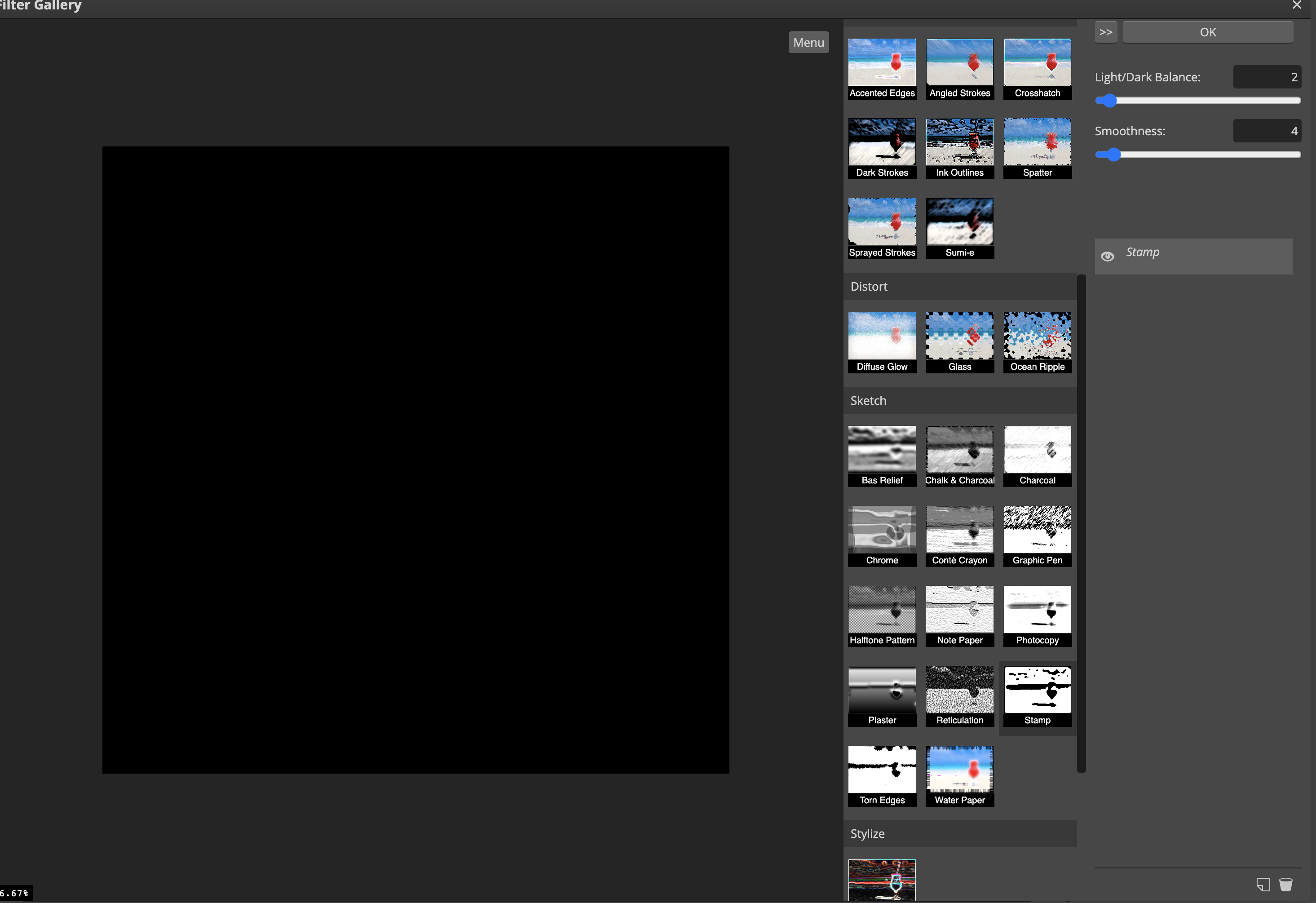 Filter Stamp Filter makes image either completely black or white