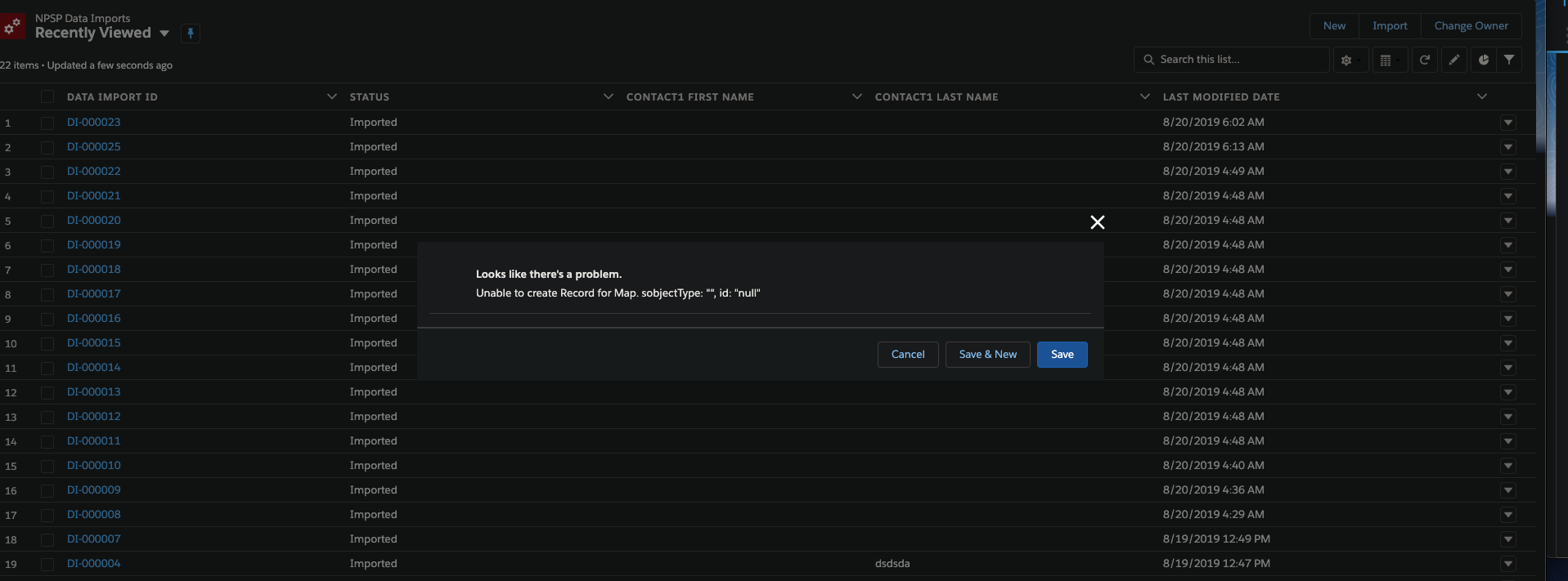 BDI - Error creating record message when clicking new/save · Issue ...