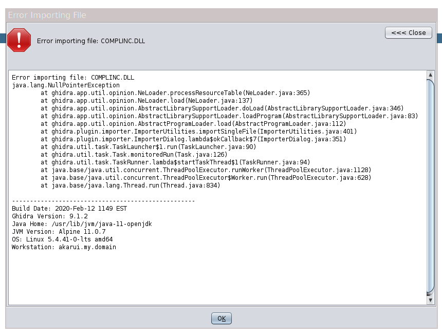 Null pointer exception in 16 bit NE DLL · Issue 2011
