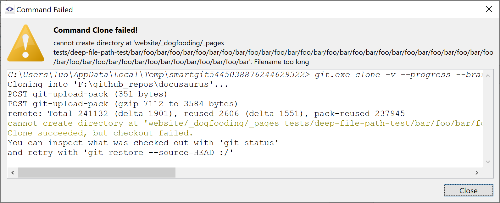 Cloning the latest repo on Windows failed Filename too long · Issue