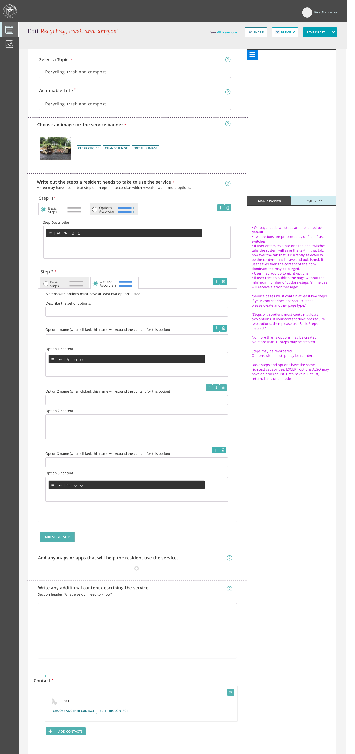 edit service page w options