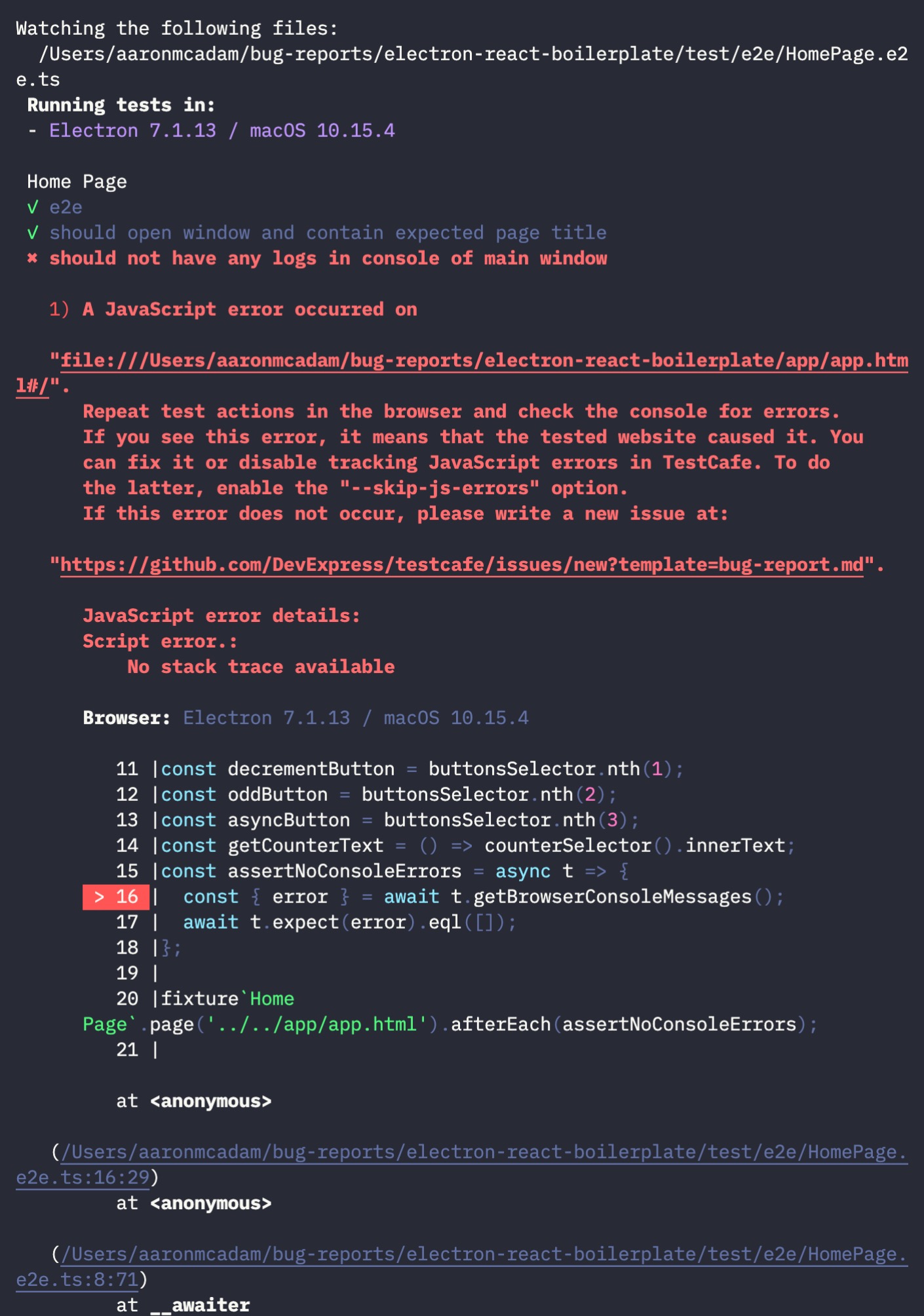React devtools raise a lot of errors when running Testcafe with ...