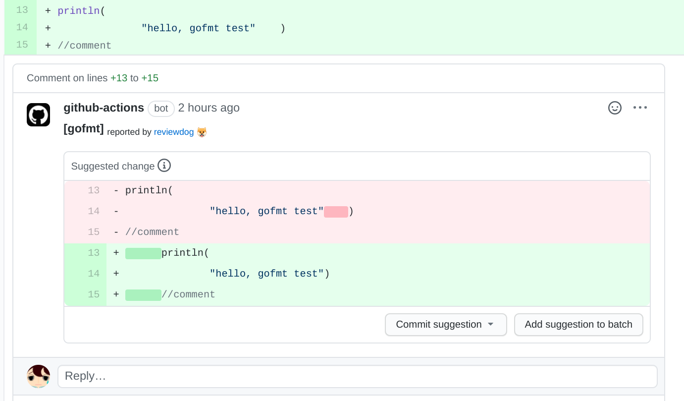 codebase with gofmt example