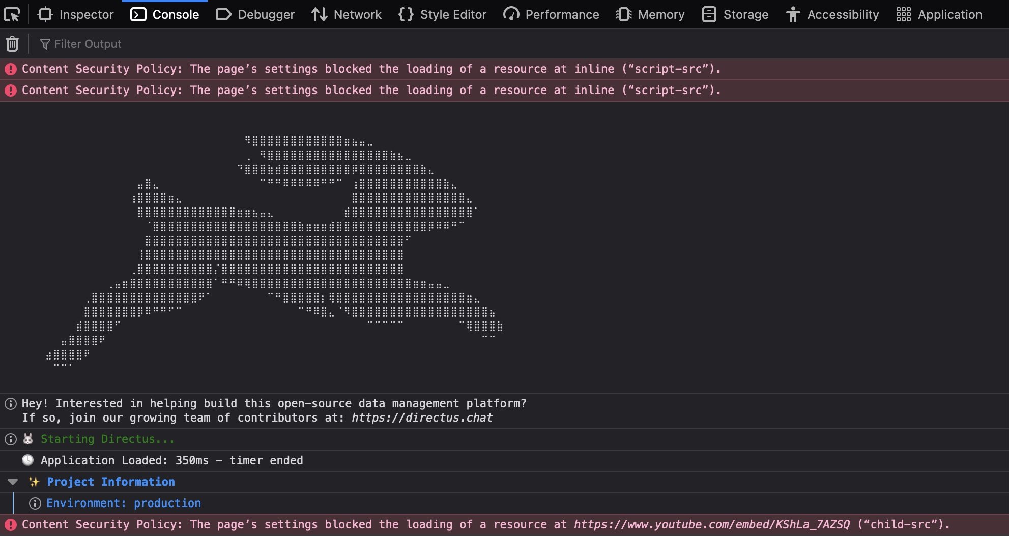Resolving Content Security Policy error for Youtube embeds · directus ...