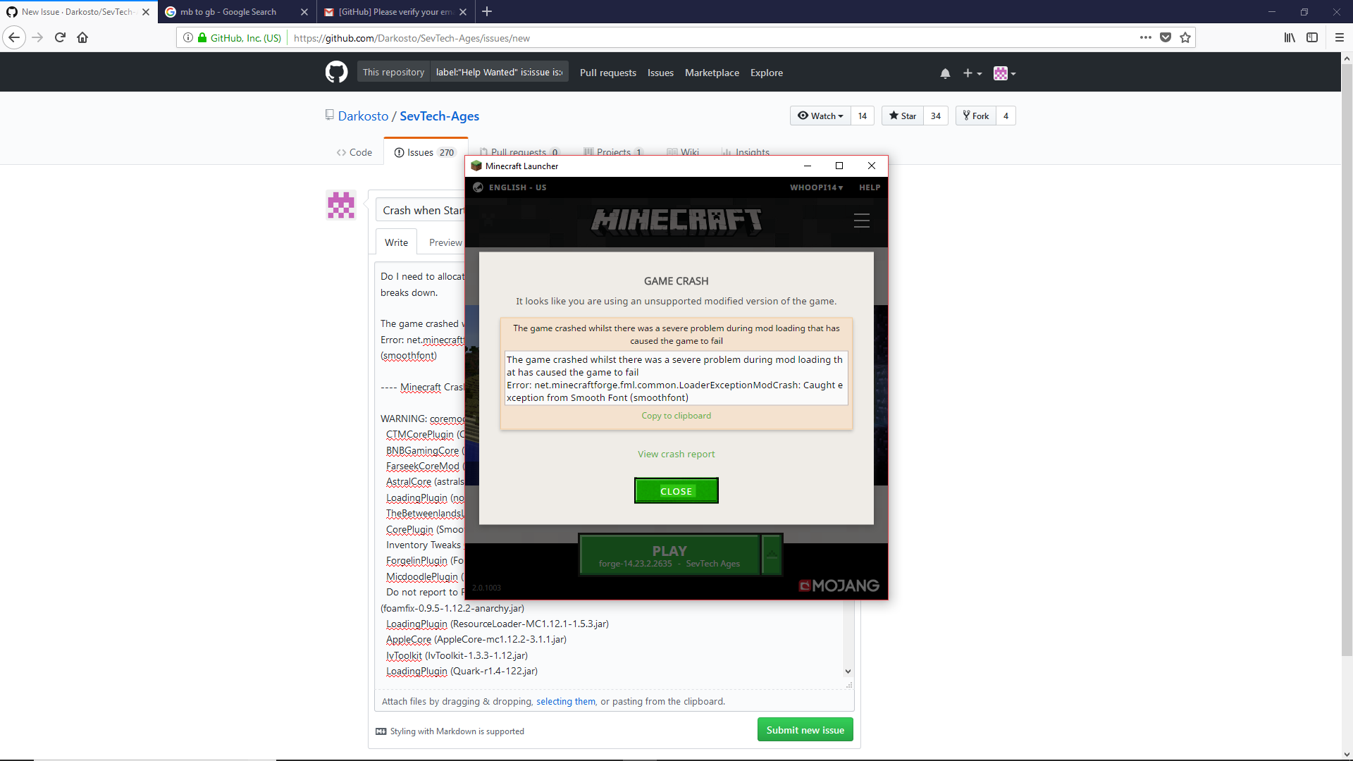 Crash when Starting Pack Up · Issue #1317 · DarkPacks/SevTech-Ages · GitHub