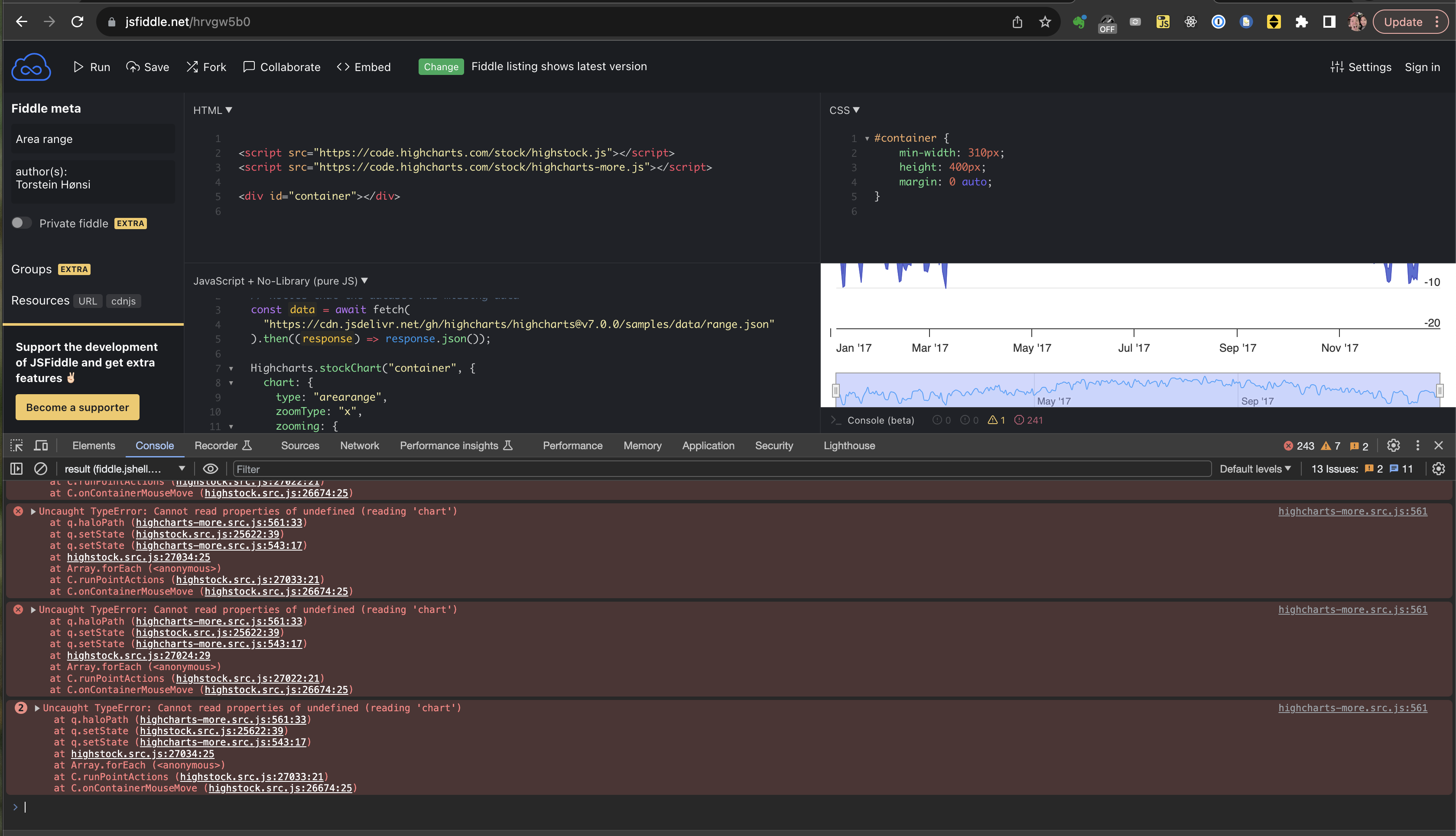 Arearange chart with more than one series errors on mouse zoom · Issue