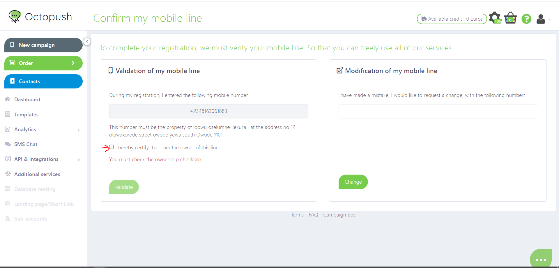 Confirm my mobile line