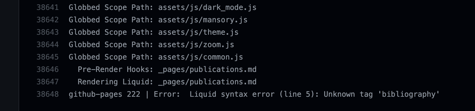 Github Action Failure: github-pages 222 | Error: Liquid syntax error ...