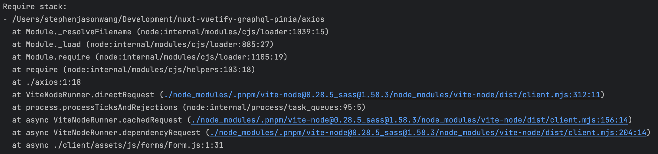 [nuxt] [request error] [unhandled] [500] Cannot find module './lib/axios' · Issue 19157 · nuxt