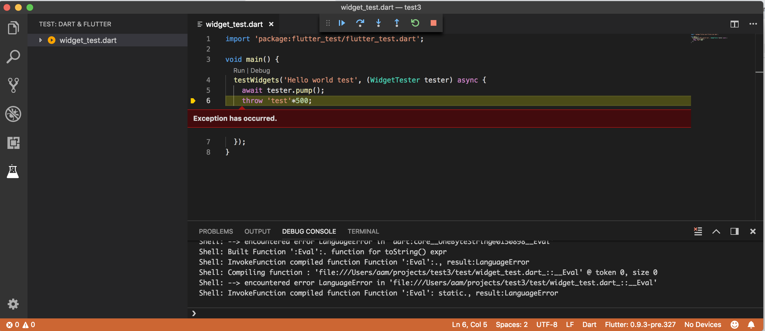 VM crash when evaluating expressions in flutter test: object.cc: 3352 ...