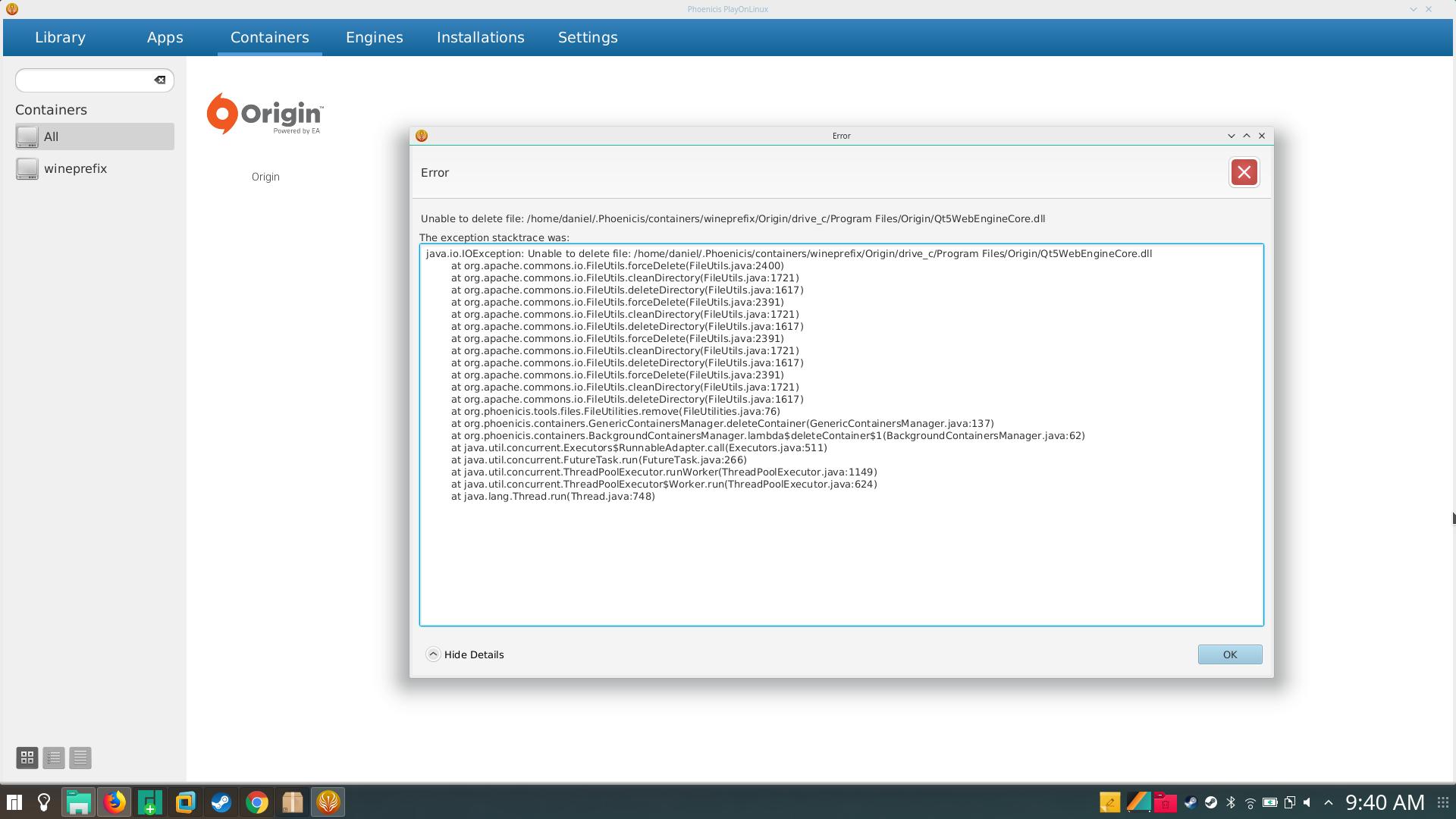 delete container error