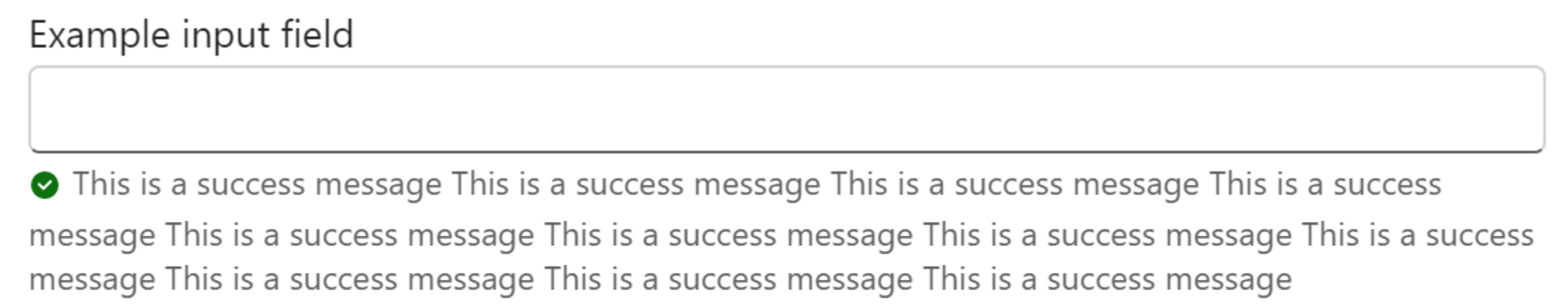 screenshot of success status message text wrapping below a check mark icon