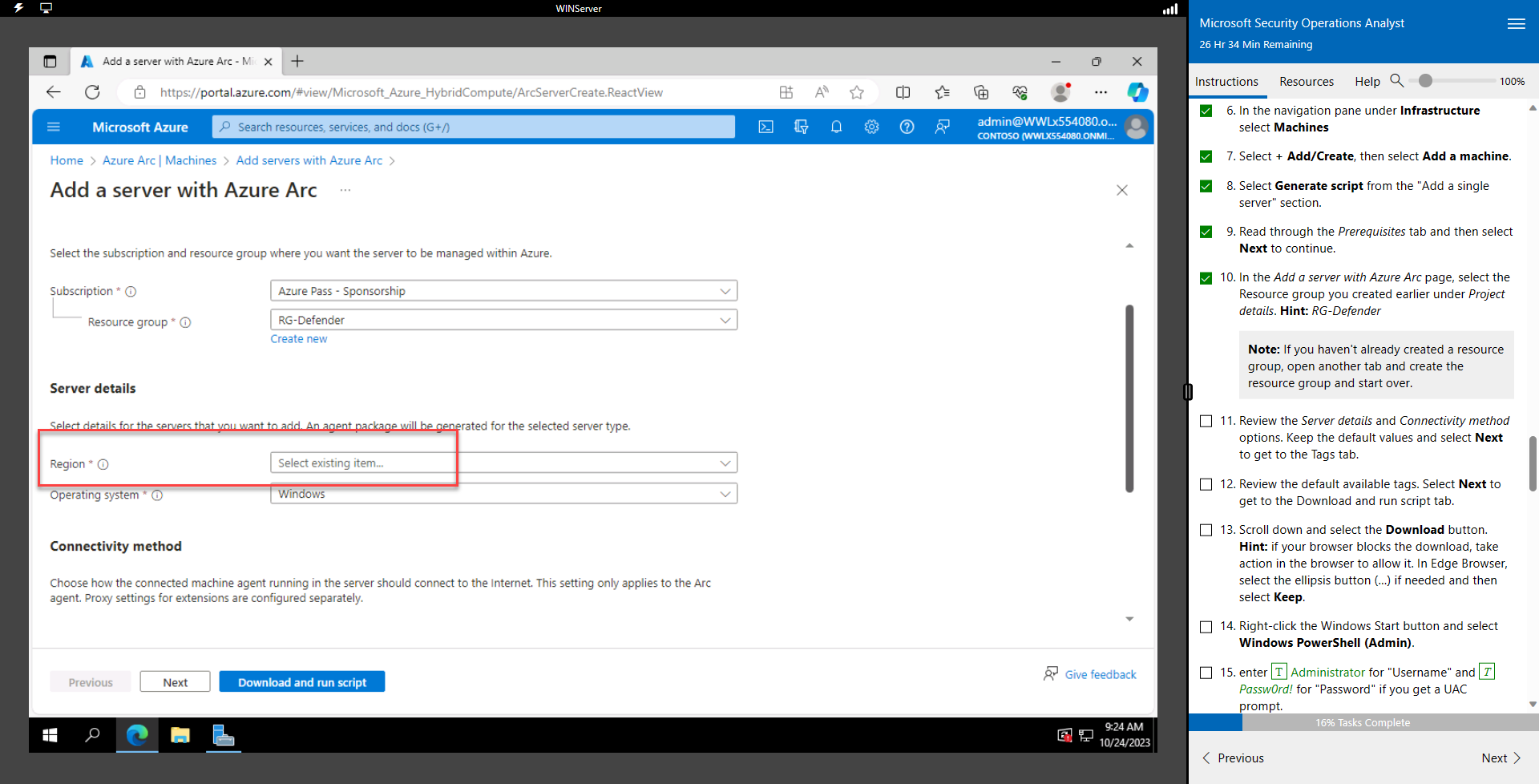 Region is missing when creating Arc for WINServer · Issue 224
