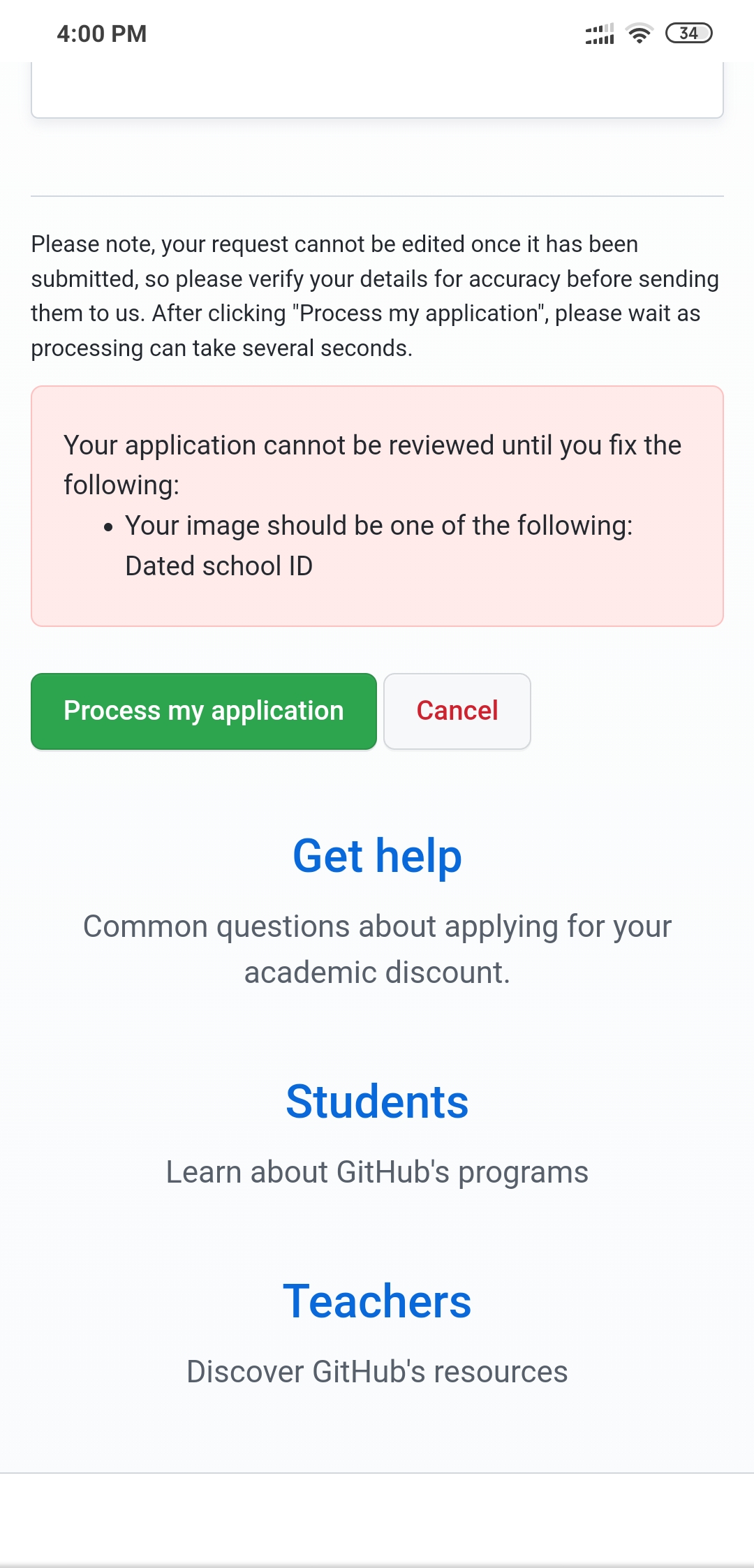 I can't reverify my student status using "dated receipt from bursar
