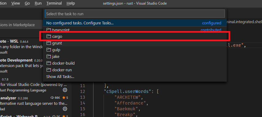 There is no task provider registered for tasks of type "cargo". · Issue ...