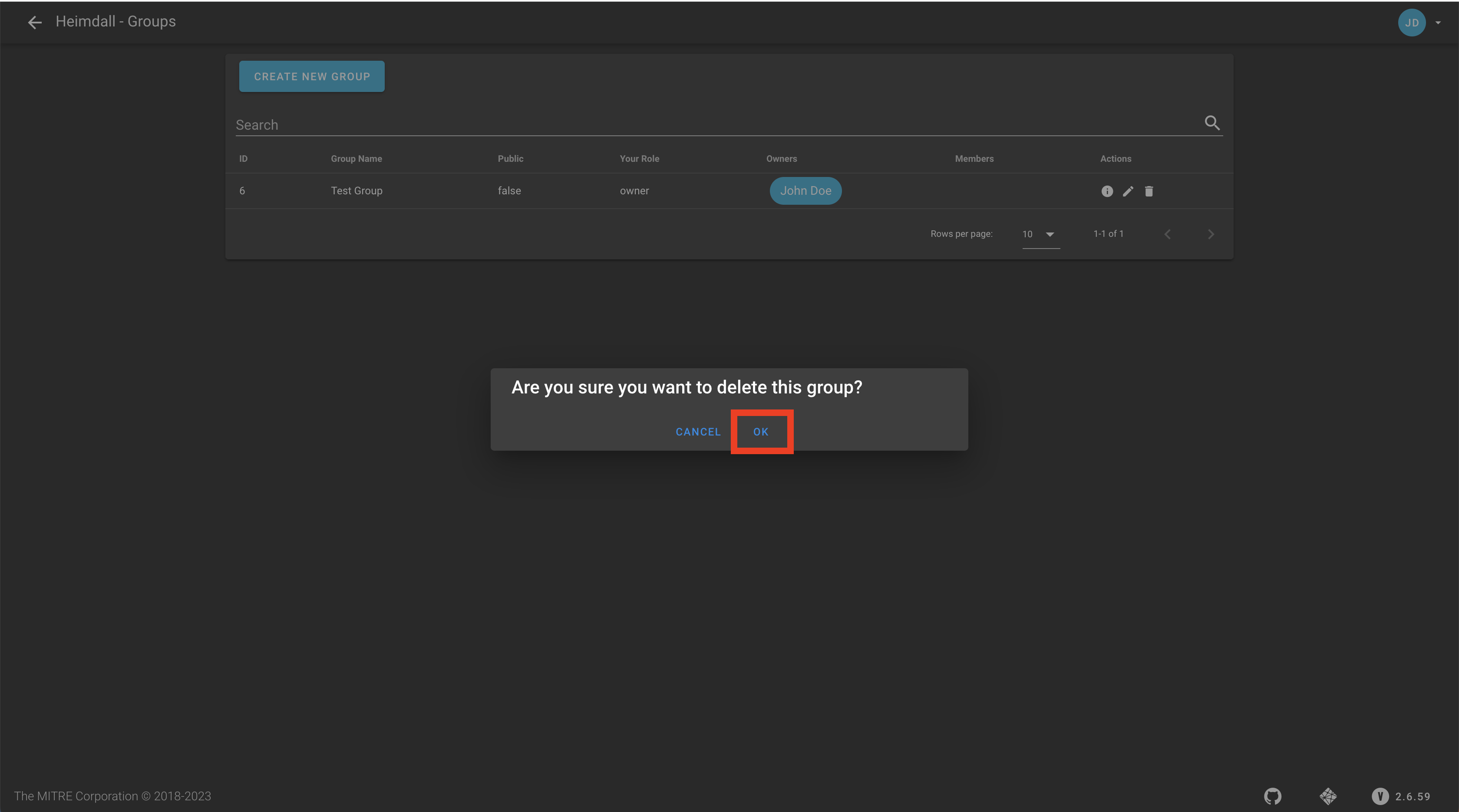 Confirm Delete Group