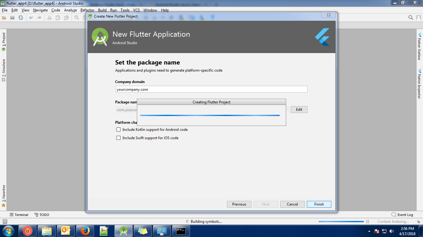 Android studio stuck when creating new flutter project · Issue #16659 ·  flutter/flutter · GitHub