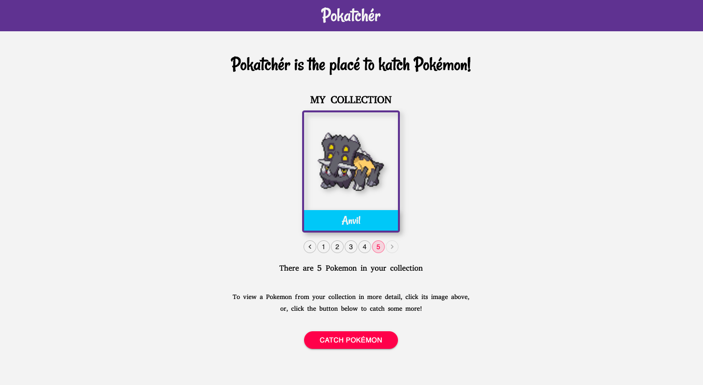 Home Page Home Page - Displays user collection with one Pokemon featured