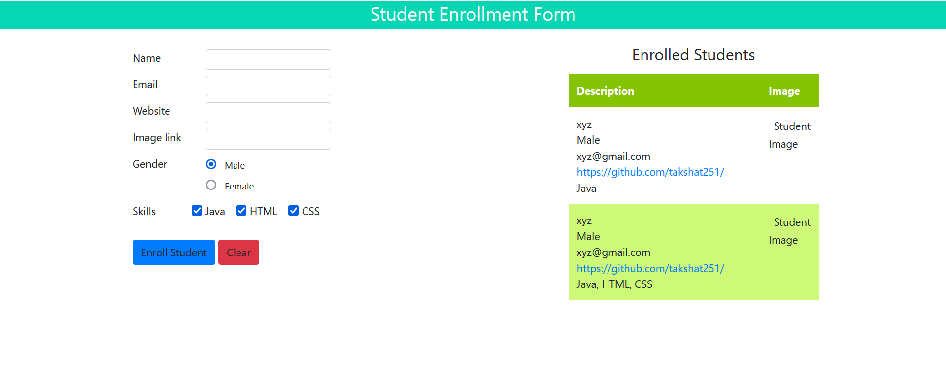 GitHub - takshat251/StudentEnrollmentForm