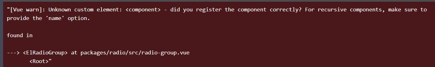 [Bug Report] Unknown custom element with elRadioGroup using component ...
