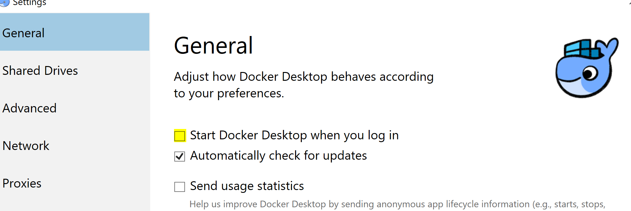 Docker starts on login even when Start Docker when you log in