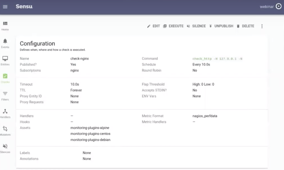 Sensu configuration in dashboard