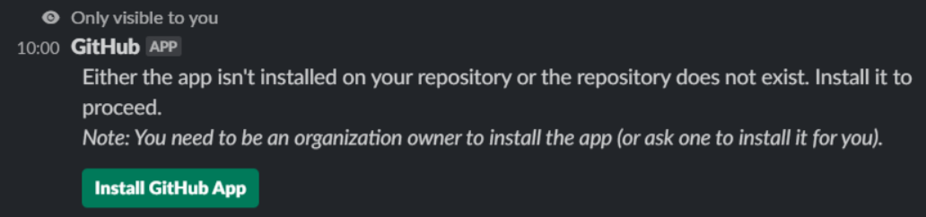 GitHub App integration to Slack does not work with this repository ...