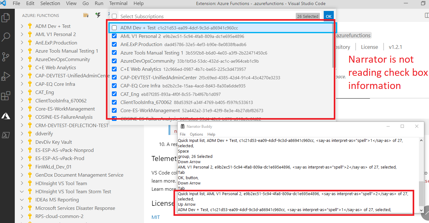 A11y_Azure Tools for VS Code [BM]_Subscriptions_Screen Reader: NVDA ...
