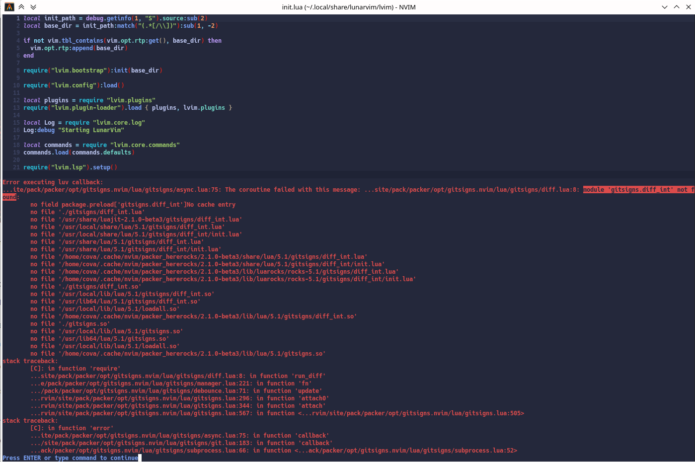 module 'gitsigns.diff_int' not found · Issue #2490 · LunarVim/LunarVim ...