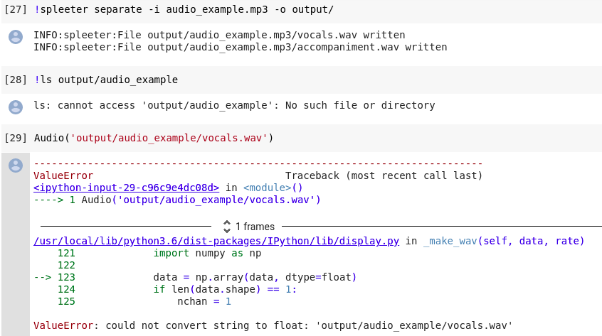 Screenshot of the output