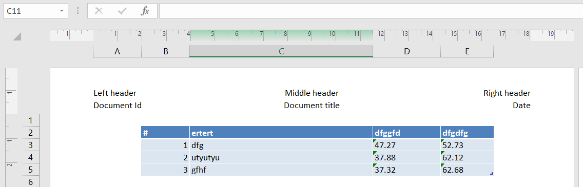 [F] allow setting text for header/footer .left .middle .right sections ...
