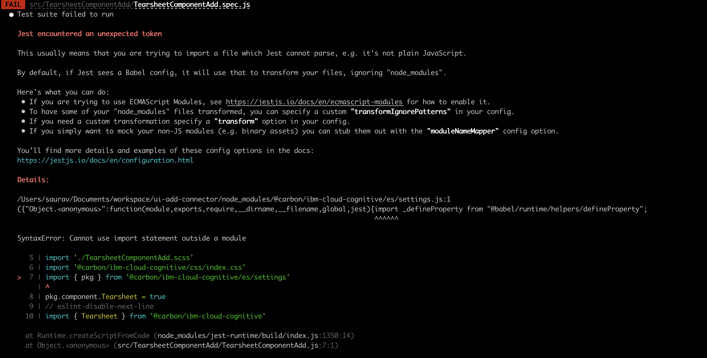 Importing pkg from ESM module breaks Jest test cases · Issue #508 ...