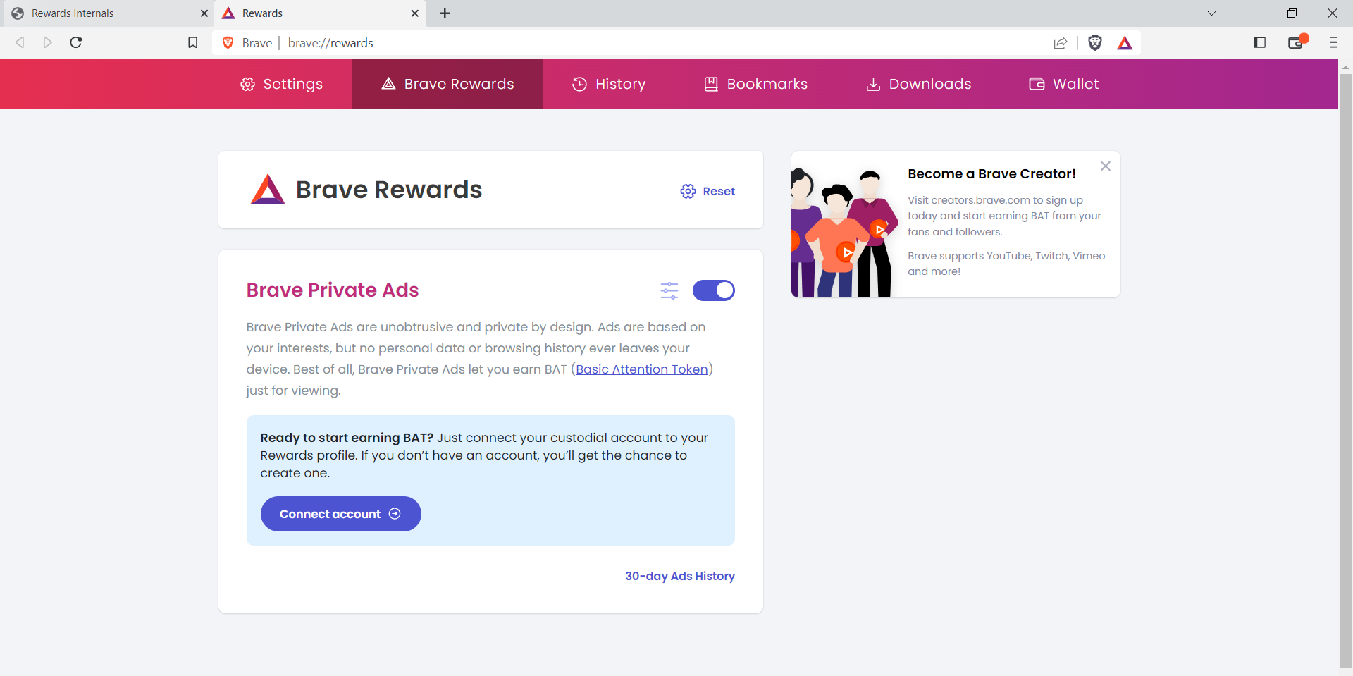 0.00 BAT showing in Rewards panel, even though user is logged in with ...