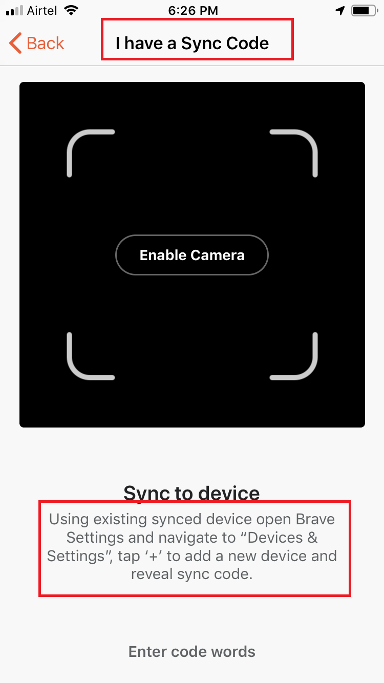 QR Scan screen