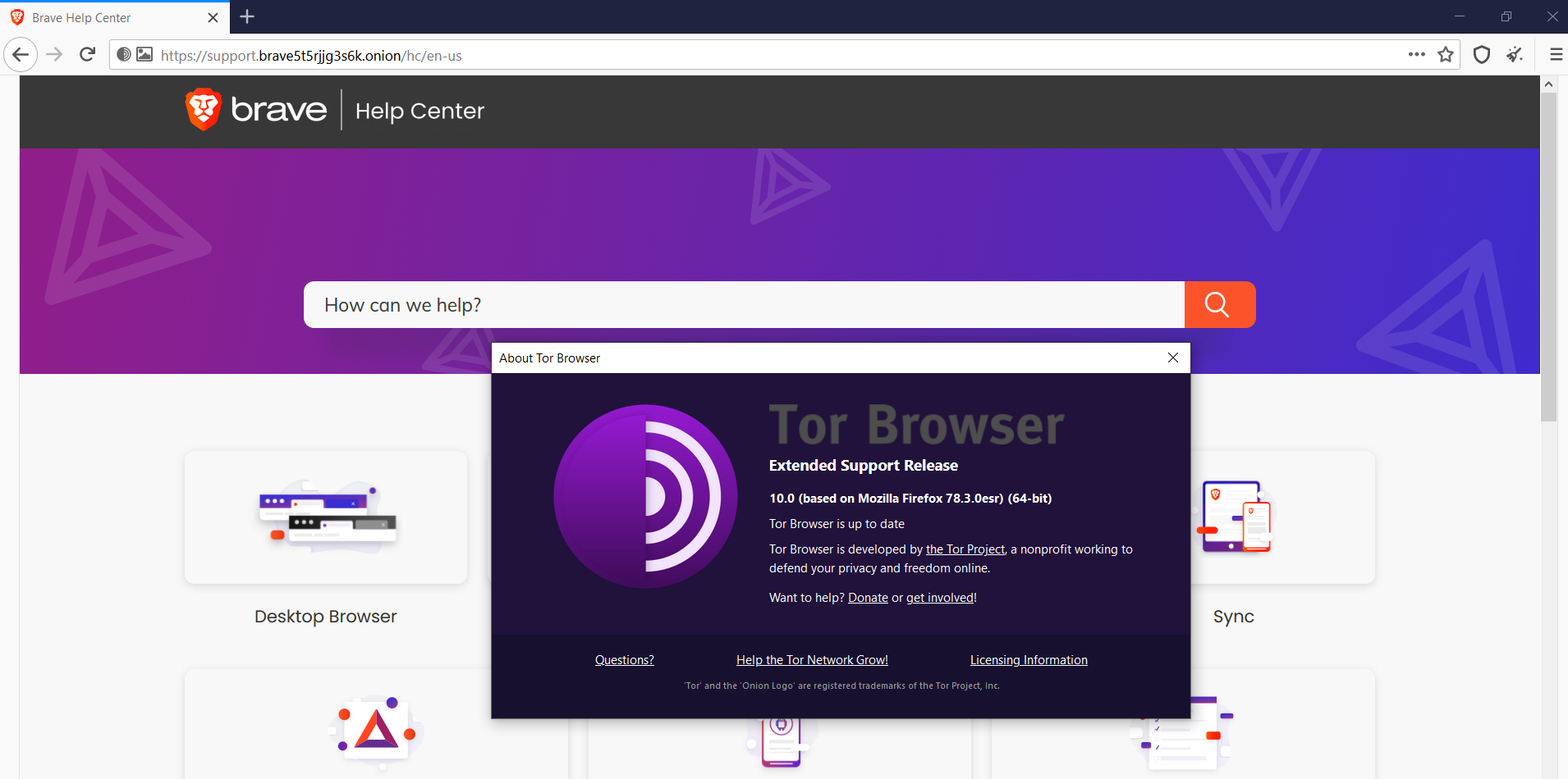 Testing https//brave5t5rjjg3s6k.onion · Issue 189 · brave/qa