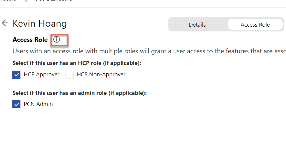 Tooltip highlighted on the Access Role page within Manage Users