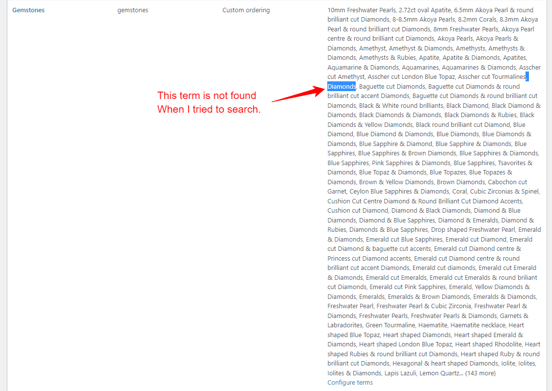 Search terms are not found when we select terms in product attributes