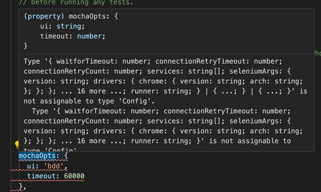Unable to access mochaOpts in wdio config file after upgrading the ...